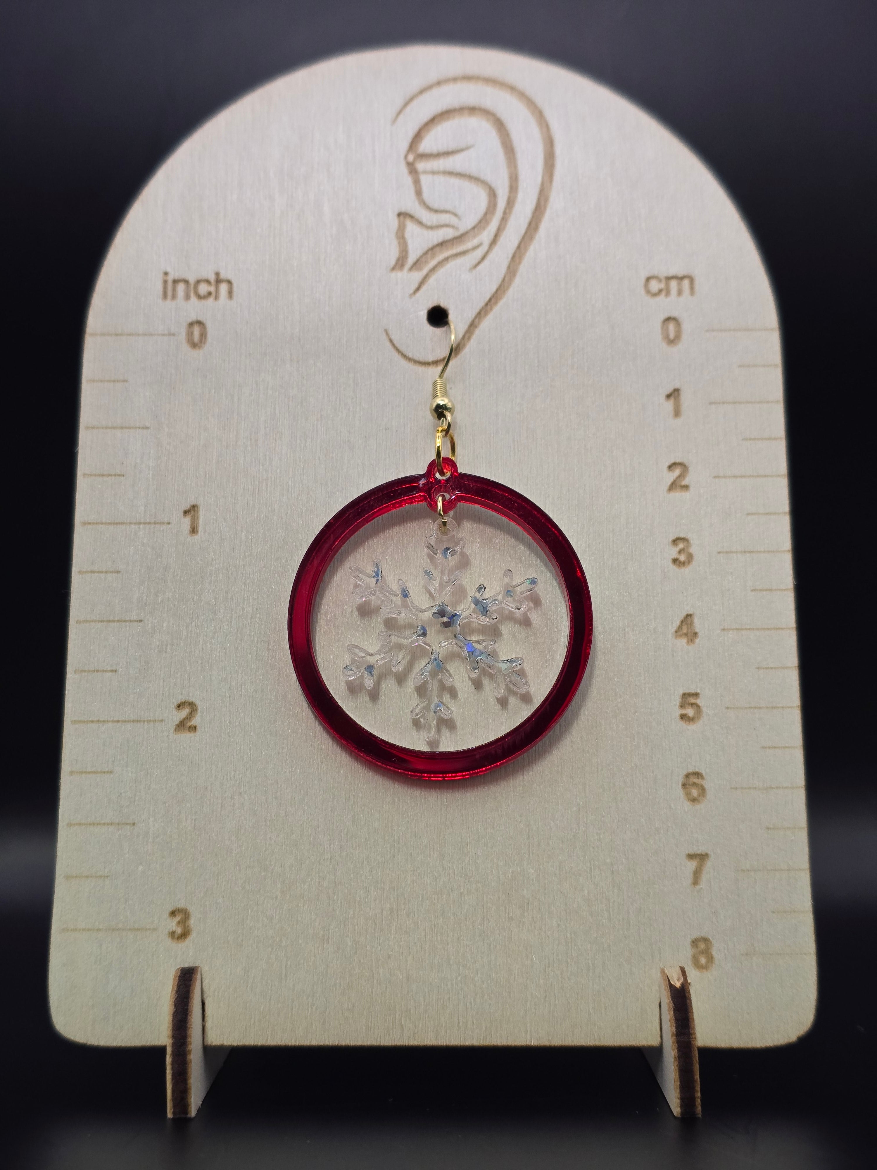 Circle with snowflake or tree earring