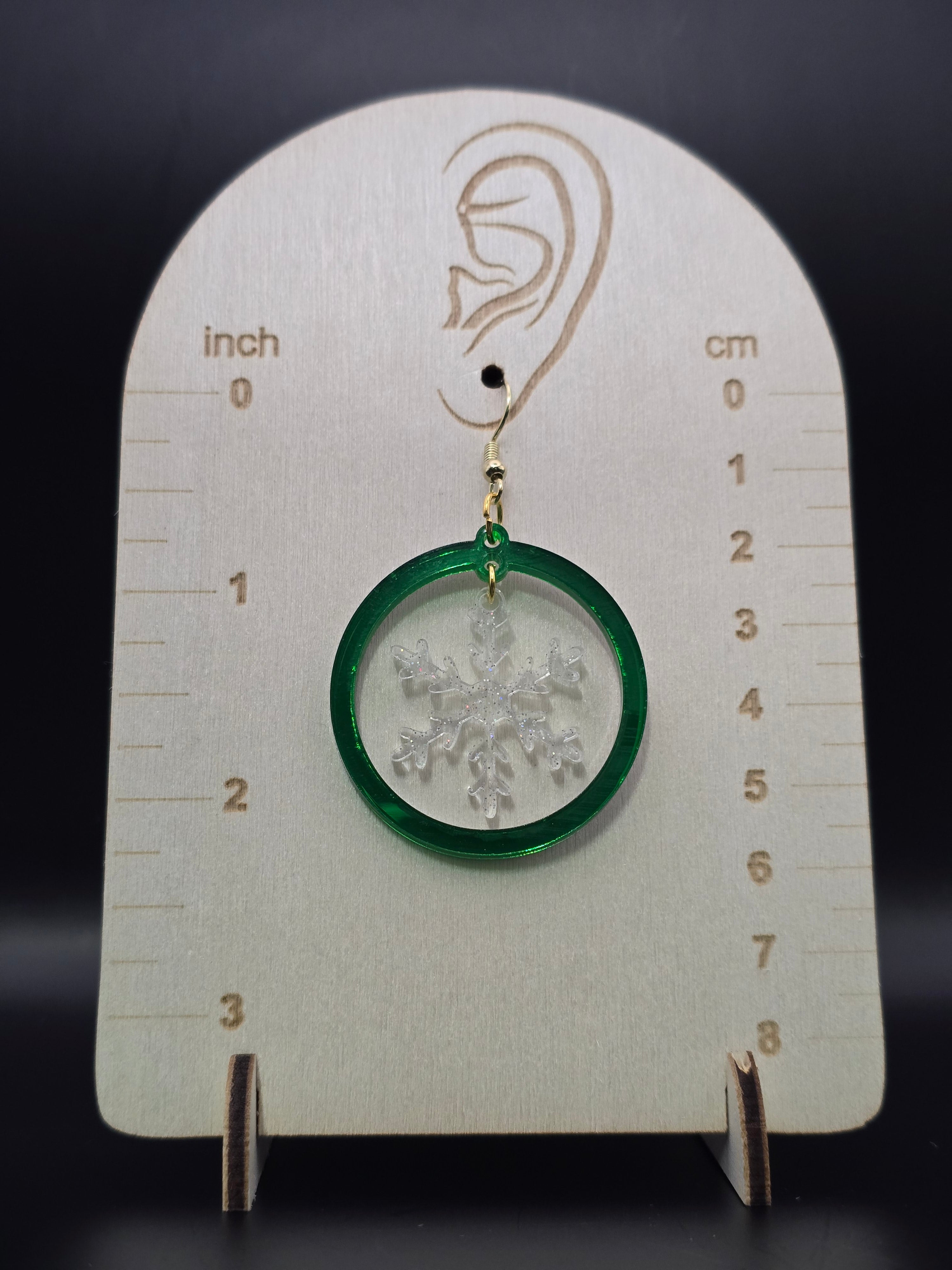 Circle with snowflake or tree earring