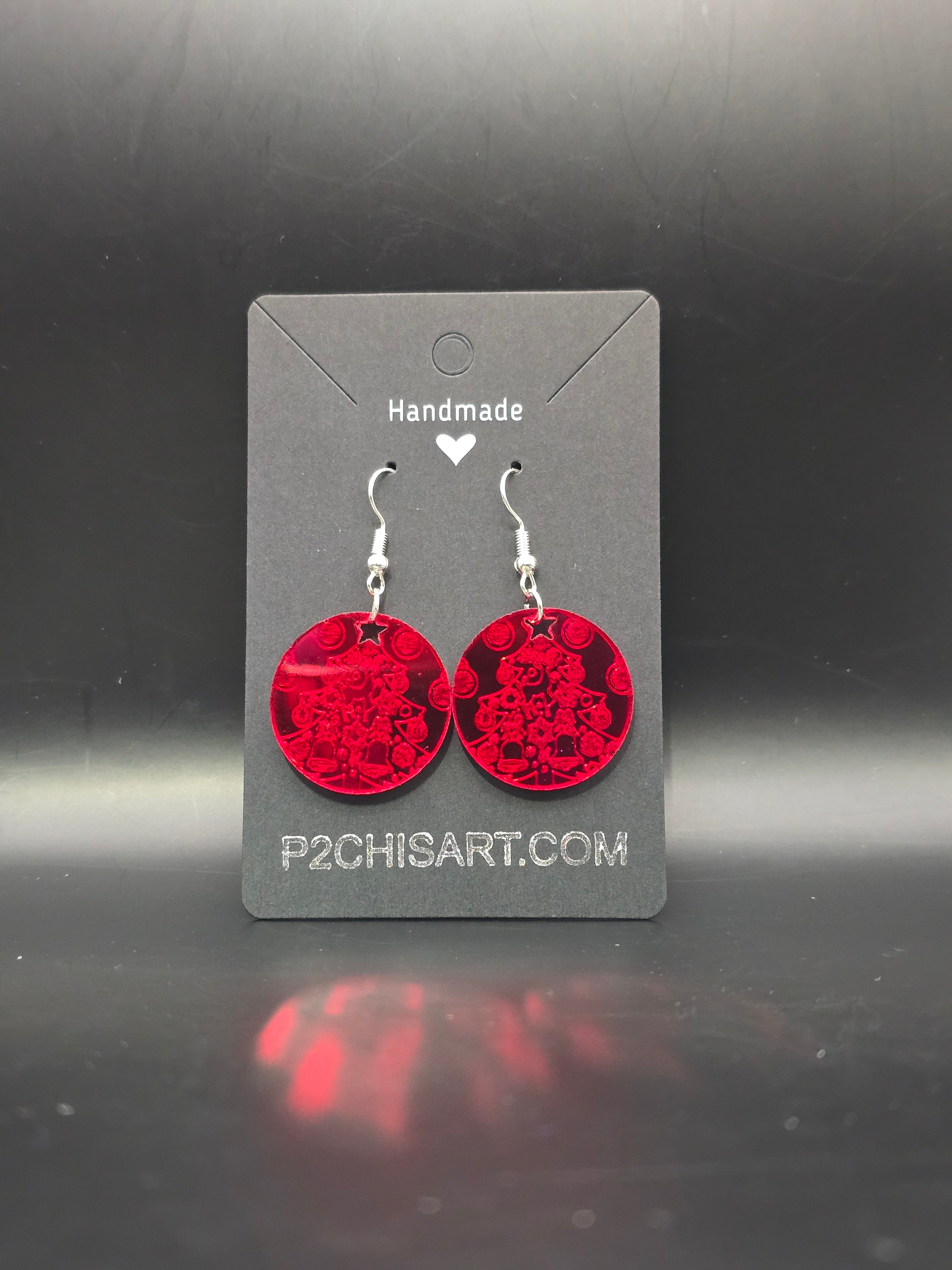 Round Mirrored Holiday Earrings
